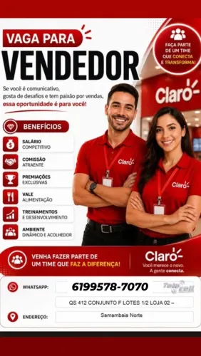 Vaga para vendedor loja de telefonia da claro