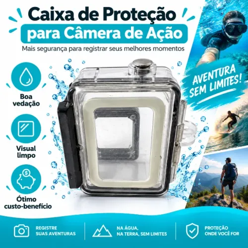Caixa estanque para câmera de ação tipo GoPro com proteção para água