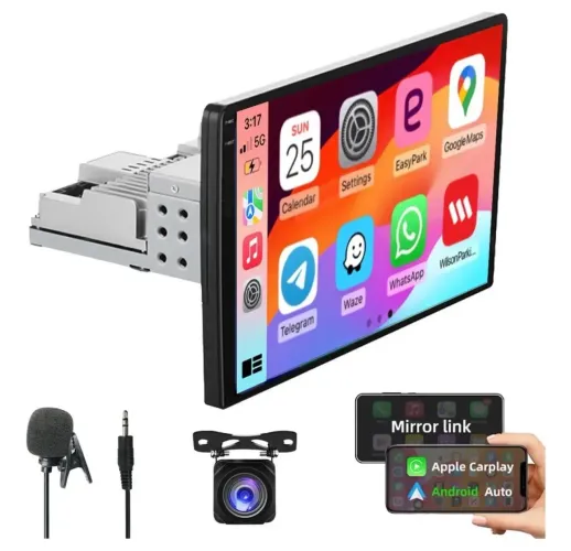 Central multimídia 9 polegadas 1din CarPlay sem fio 