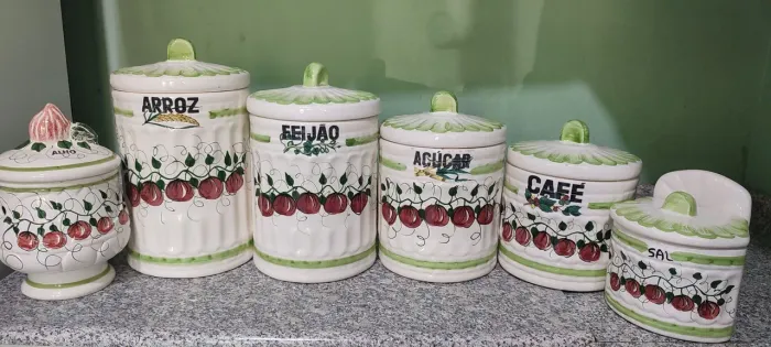 Kit 6 potes retrô de cerâmica para mantimentos 