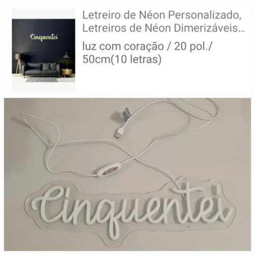 Letreiro Led Neon Cinquentei - Ideal Para Festa De 50 Anos