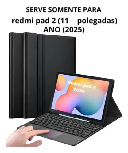 Capa redmi pad 2 com teclado Bluetooth e touchpad + película 3D 