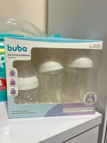 Kit com 3 mamadeiras da marca Buba, novas, nunca utilizadas e na caixa. ?