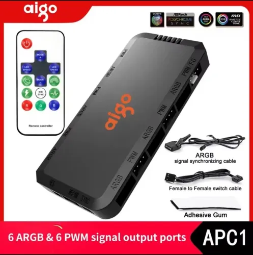 Hub Controladora Aigo APC1 - 6 Portas ARGB + PWM - Nova na Caixa!