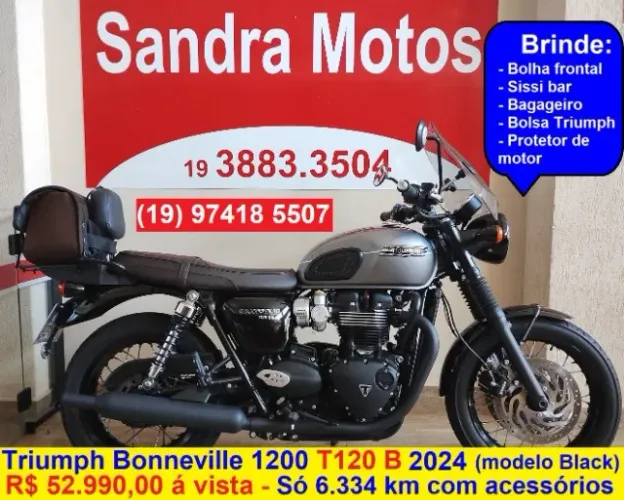Linda Triumph Bonneville 1200 T120 Black com acessórios de brinde
