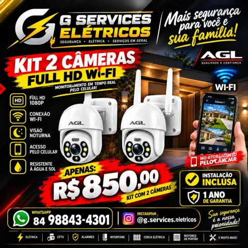 Kit 2 Câmeras de Segurança Wi-Fi Full HD com instalação