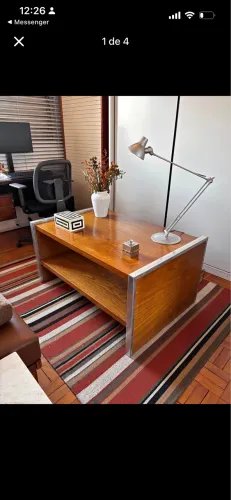 Mesa de centro grande - anos 60 - madeira com metal