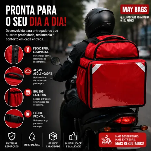 Mochila de Entrega Motoboy Delivery 45L Reforçada Impermeável - May Bags