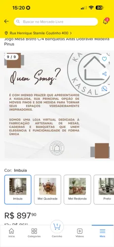 Jogo Mesa Bistrô C/4 Banquetas Altas Dobrável Madeira