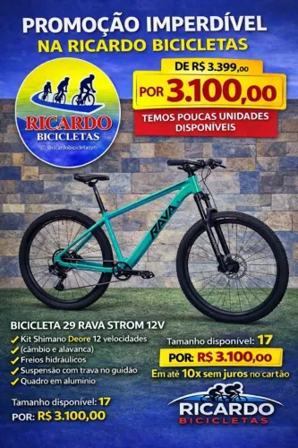 Bicicleta Rava Strom aro 29 12 velocidades com câmbio e alavanca Deore