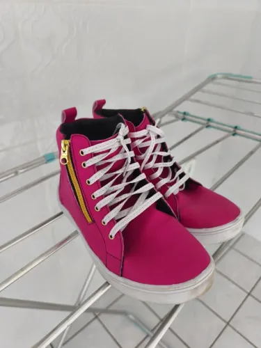 Tênis Botinha Feminina Sneaker Zíper Lateral Treino Promo Rosa - Tamanho 38