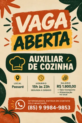 Contrata-se Auxiliar de Cozinha - Passaré