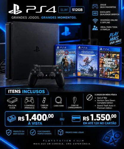 Playstation 4 + 03 jogos!