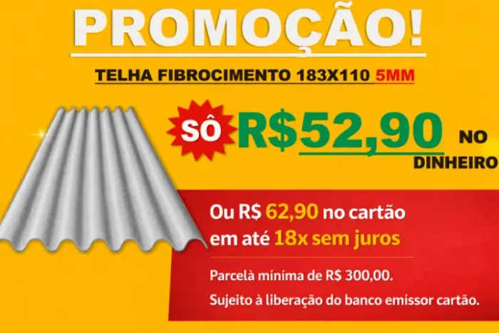 TELHA 183X110, 5MM FIBROCIMENTO R$ 52,90 DINHEIRO OU PIX