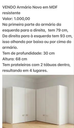 Armário de quina em MDF , novo