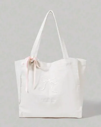 Bolsa Tote Feminina Laço Bordado Grande Capacidade Casual Elegante SHEIN