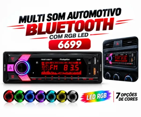 Radio Som automotivo Carro Mp3 Som Automotivo 7 Cores RGB