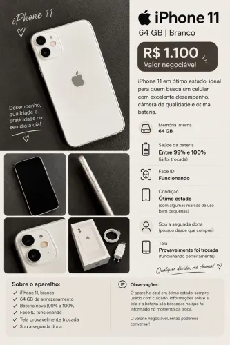 iPhone 11.64gb branco (veja a descrição