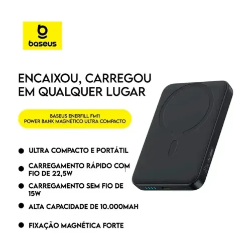 Powerbank Baseus EnerFill FM12 10000mAh MagSafe Qi2 Carregamento Rapido
