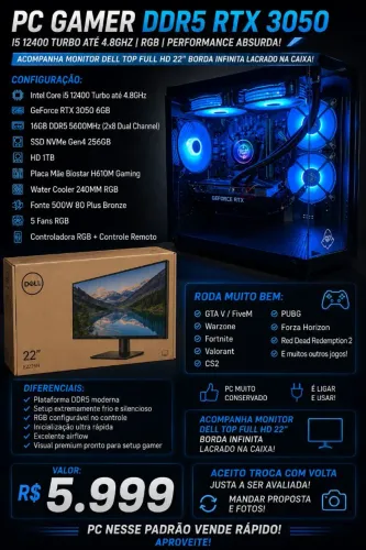 NOVO PC GAMER DDR5 RTX 3050 + MONITOR DELL FULL HD ?