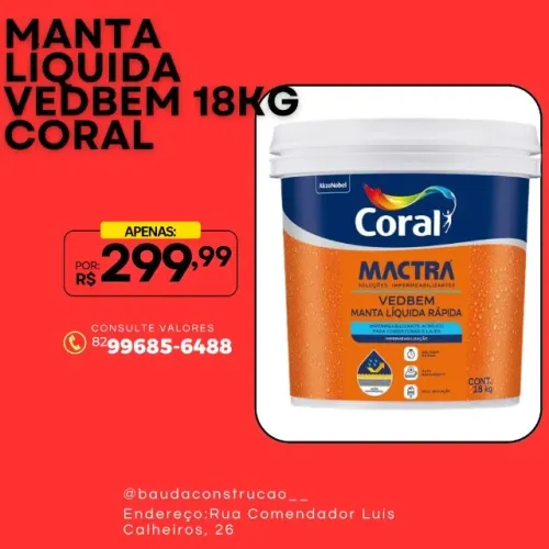 MANTA LÍQUIDA CORAL VEDBEM MACTRA 18KG