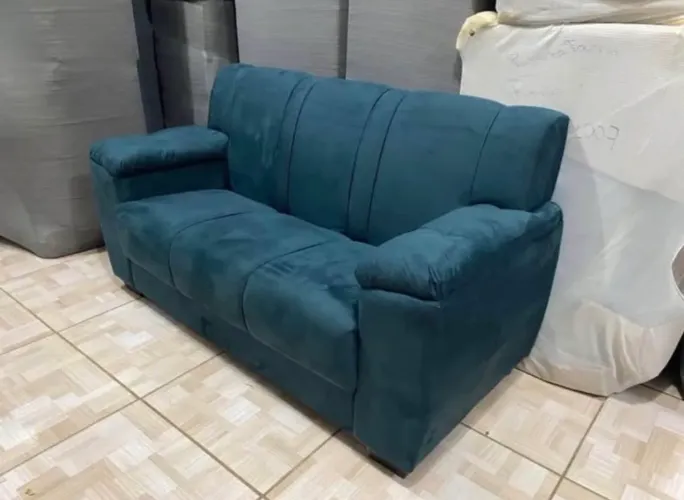 Sofá Fixo 3 Lugares Azul PEÇA ÚNICA ( NOVO ) 