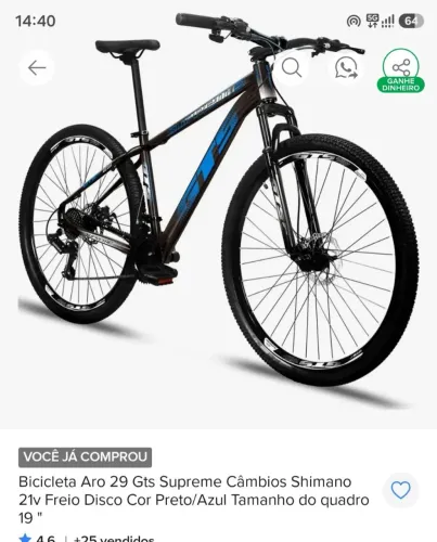 Bicicleta gts aro 29 câmbio shimano 21