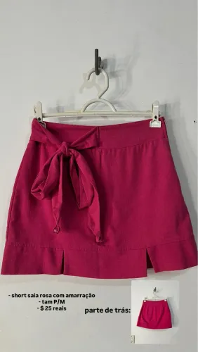 short saia rosa com amarração