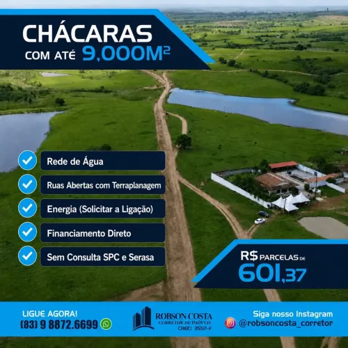 Chácaras com até 9000m2 e com parcelas a partir de R$601,37