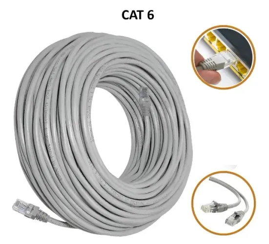 Cabo De Rede 100 Mts Cat 6 Com Rj45 Crimpado Lan Utp 100 Metros Cinza-Claro