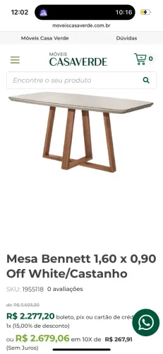 Mesa Bennet - Móveis casa verde (SÓ a mesa, SEM as cadeiras)