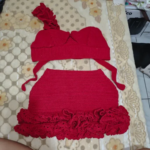 Conjunto Paixão com babado de crochê