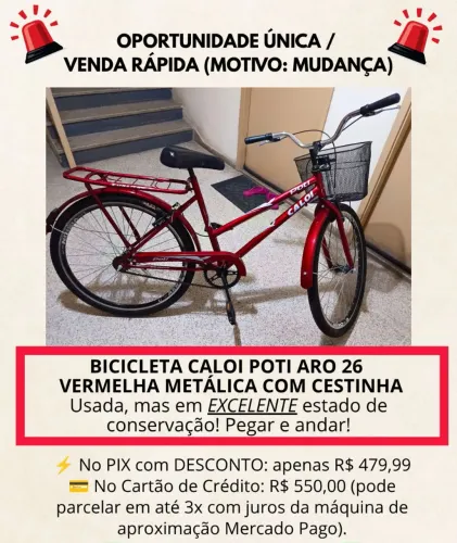 Bicicleta Caloi Poti Aro 26! Vermelha metálica e com cestinha em excelente estado!