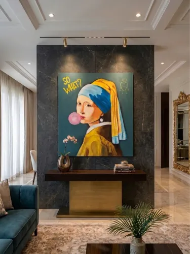 Quadro artístico inspirado em a menina da pérola de Vermeer 