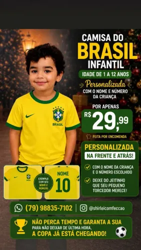 Camisa do Brasil infantil  personalizada 