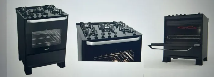 FOGÃO SUGGAR BEST GRILL PRETO 110V MESA DE VIDRO 5 BOCAS GRILL NO FORNO TRIPLA CHAMA TREMP