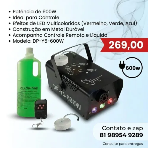 MAQUINA DE FUMAÇA COM LEDS 600W COM 1 LITRO DE FLUÍDO