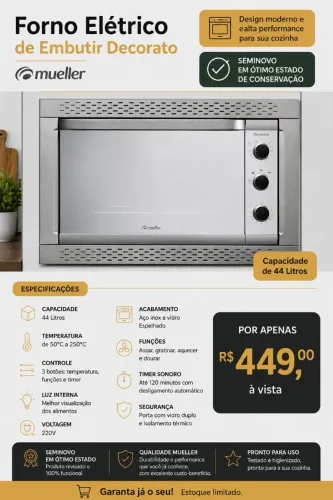 Forno Elétrico Mueller Decorato Inox 44 Litros 220V - Ótimo estado