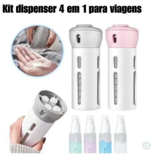 Kit Para Viagem Dispenser 4 em 1 Porta Shampoo Condicionador Creme Sabonete