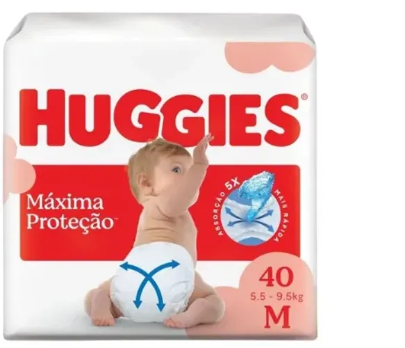 Fralda Descartável Huggies Máxima Proteção 40un Tamanho M 5 a 9kg