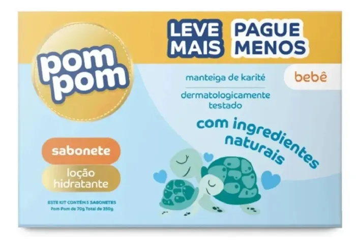 Kit Sabonete em Barra Pom Pom Manteiga de Karité com 5 Unidades de 70g