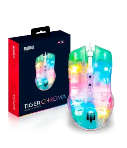 Mouse Gamer USB Knup Tiger Chroma 3600 DPI RGB Corpo Transparente