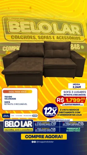 Sofá 3 Lugares Retrátil e Reclinável