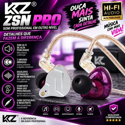 Fone Kz Zsn Pro Sem Microfone