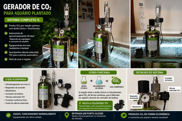 Kit Gerador de CO2 para Aquário 1L Inox + Solenoide 12V