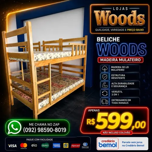 Beliche Woods R$ 599,00 Entregamos em Toda Manaus se Transformar em Cama de Solteiro 
