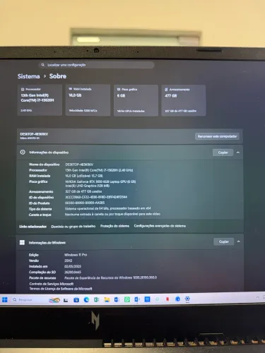 Notebook v15 Nitro Acer