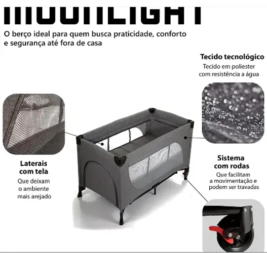 BERÇO DESMONTÁVEL MOONLIGHT 2 WOVEN BLACK ABC DESING