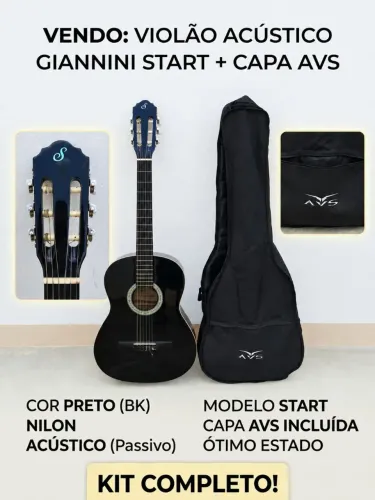 Violão Giannini Start N14 Preto Nylon Acústico + Capa AVS