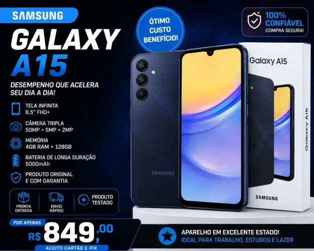 Smartphone moderno, rápido e ideal para trabalho, estudos e lazer.